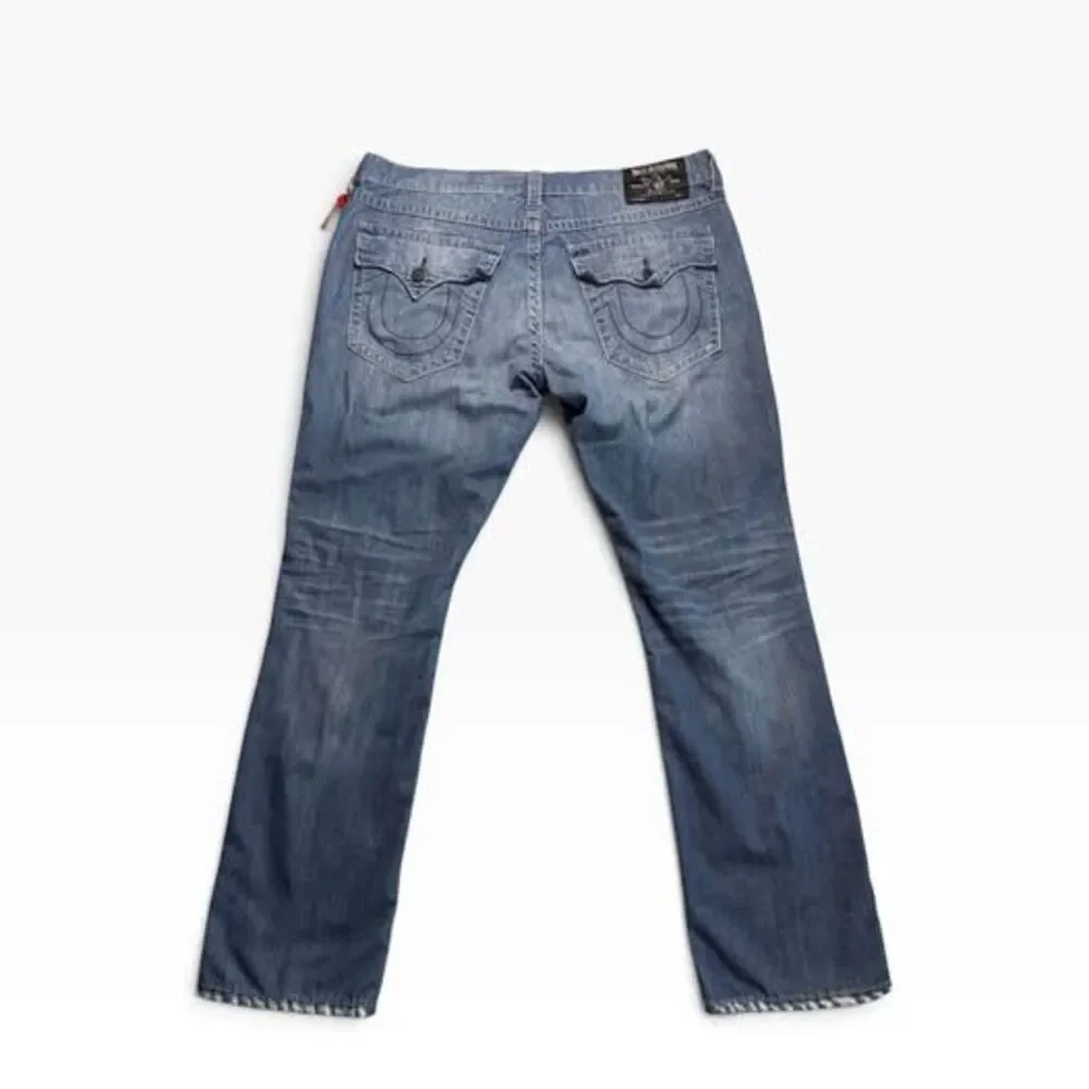 True Religion Ricky Straight Leg Jeans Size 40 with Plaid Patches